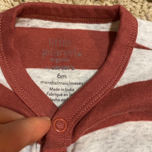 BRAND NEW super soft organic cotton rugby striped footed onesie by Little Planet - Picture 2 of 3